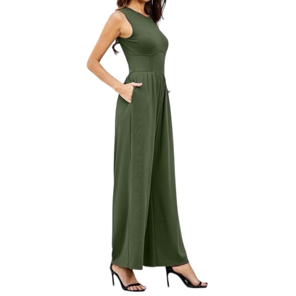 CIDER Sleeveless Wide Leg Jumpsuit Army Green Sz 0XL Viral Blogger Favorite - Picture 4 of 13